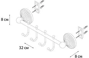 Планка с 4-мя крючками Fixsen Retro бронза FX-83805-4 Планка с 4-мя крючками Fixsen Retro бронза FX-83805-4, 2