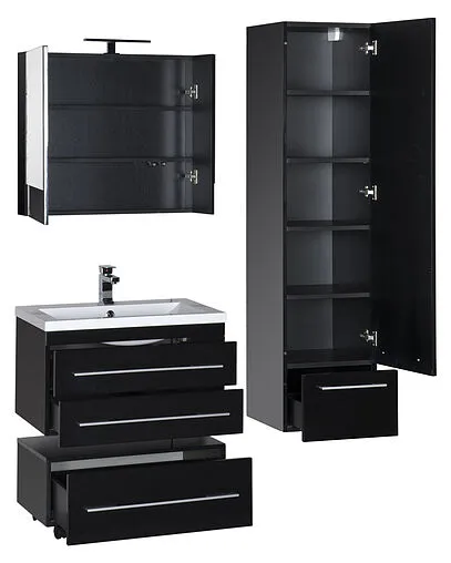 Шкаф-зеркало Aquanet Нота 75 чёрный 169190