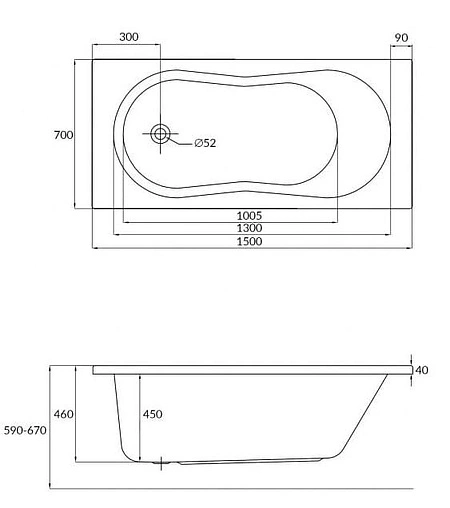 Ванна акриловая Cersanit Nike 150x70 63346