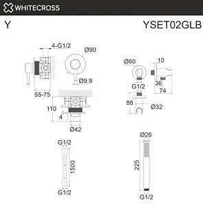 Смеситель для душа скрытого монтажа WHITECROSS Y brushed gold золото брашированное YSET02GLB, 2