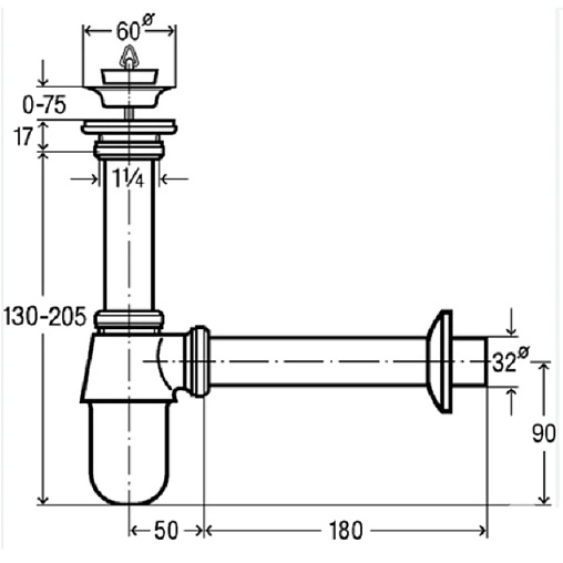 Сифон бутылочный для раковины Viega 5756 хром 456580