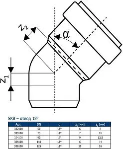 Отвод внутренний бесшумный D=135мм Угол 15° Ostendorf Skolan Safe SKB 336100, 2
