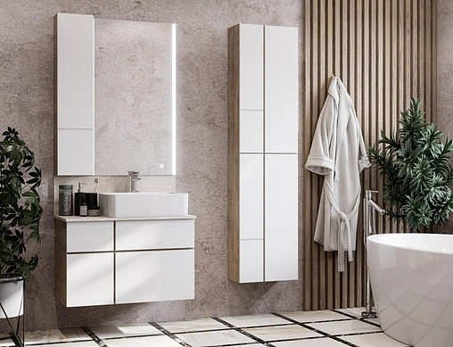 Тумба-умывальник подвесная Aquaton Мишель 80 белый/дуб эндгрейн 1A244501MIX40+