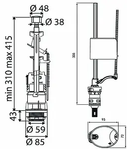 Комплект арматуры для бачка однорежимный ½&quot; пластик нижний OLI DECO + UNI BOTTOM ½ 037192, 2