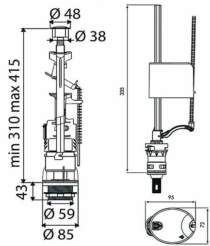 Комплект арматуры для бачка однорежимный ½&quot; пластик нижний OLI DECO + UNI BOTTOM ½ 037192
