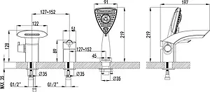 Смеситель на борт ванны на 3 отверстия Lemark Mars хром LM3545C Смеситель на борт ванны на 3 отверстия Lemark Mars хром LM3545C, 2