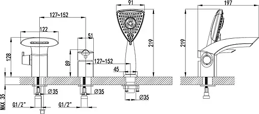 Смеситель на борт ванны на 3 отверстия Lemark Mars хром LM3545C