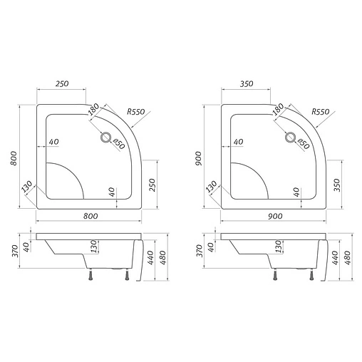 Поддон для душа акриловый низкий 900x800мм Roltechnik Viki Lux 8000047