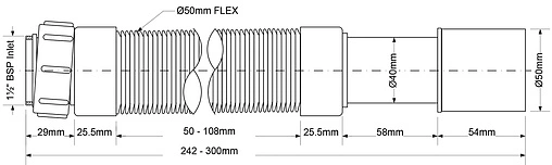 Слив гофрированный Mc Alpine 1½x40/50мм L=242-300мм MRMF2-03