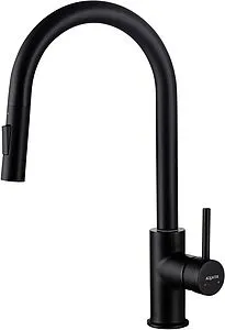 Смеситель для кухни с выдвижным изливом Aquatek Европа чёрный матовый AQ1384MB Смеситель для кухни с выдвижным изливом Aquatek Европа чёрный матовый AQ1384MB, 1
