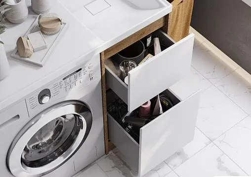 Тумба-умывальник напольная над стиральной машиной Aquaton Лондри 105 L дуб рустикальный/белый 1A2670K2LHDR0+