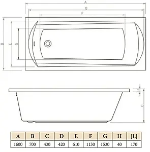 Ванна акриловая C-bath Clio 160x70 CBQ003005 Ванна акриловая C-bath Clio 160x70 CBQ003005, 2