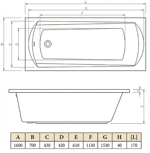 Ванна акриловая C-bath Clio 160x70 CBQ003005