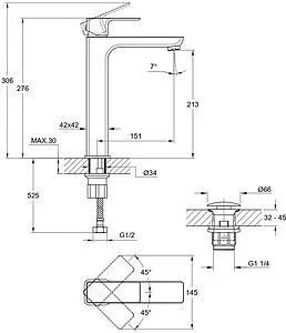 Смеситель для раковины Cersanit Geo хром 63043, 2