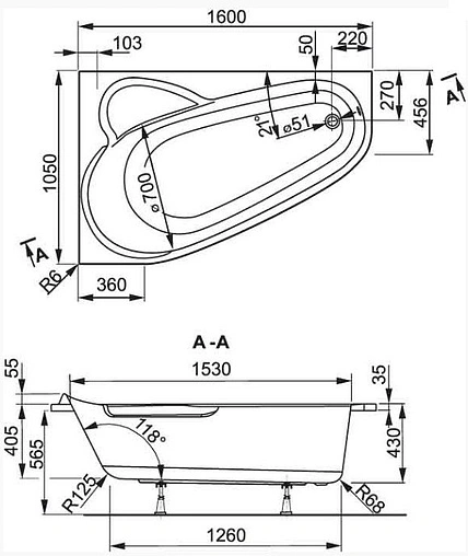 Ванна акриловая Vagnerplast Selena 160x105 R VPBA163SEL3PX-04