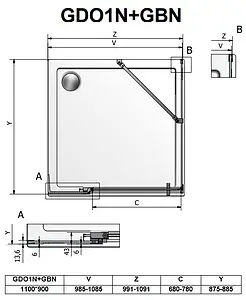 Душевое ограждение 1100x900мм прозрачное стекло Roltechnik Elegant Neo Line GDO1N+GBN/1100*900 188-1100000-00-02+189-9000000-00-02 Душевое ограждение 1100x900мм прозрачное стекло Roltechnik Elegant Neo Line GDO1N+GBN/1100*900 188-1100000-00-02+189-9000000-00-02, 2