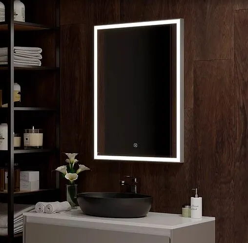 Зеркало с подсветкой Continent Life Led 50x70 с часами, с подогревом серый