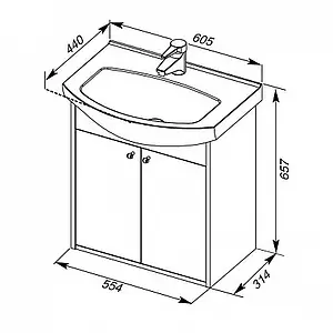 Тумба-умывальник Aquanet Грейс 60 дуб белый/дуб кантербери 00198372+00182641 Тумба-умывальник Aquanet Грейс 60 дуб белый/дуб кантербери 00198372+00182641, 2