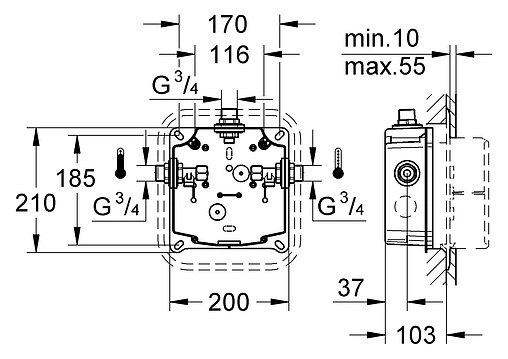 Скрытая часть для электронного смесителя Grohe Europlus 36014000 Скрытая часть для электронного смесителя Grohe Europlus 36014000