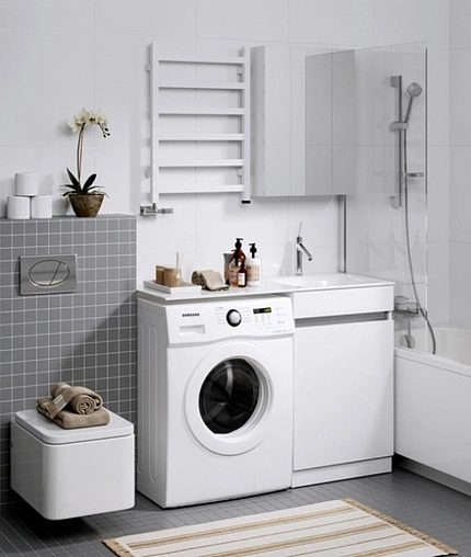 Тумба-умывальник напольная над стиральной машиной Aqwella Forma 55 R белый FOR0105KR+FOR.11.04.D-R