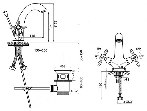 Смеситель для раковины Cezares Nostalgia хром NOSTALGIA-LS1-01