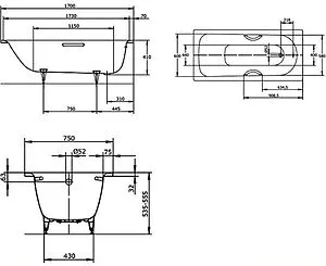 Ванна стальная Kaldewei Saniform Plus Star 170x75 mod. 336 anti-slip с отв. для ручек белый 133630000001 Ванна стальная Kaldewei Saniform Plus Star 170x75 mod. 336 anti-slip с отв. для ручек белый 133630000001, 2