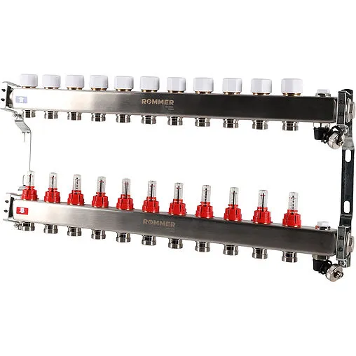 Группа коллекторная с расходомерами 11 отводов 1"в/в x ¾"ек Rommer RMS-1201-000011