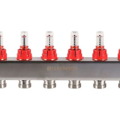 Группа коллекторная с расходомерами 8 отводов 1&quot;в/в x ¾&quot;ек Rommer RMS-1200-000008