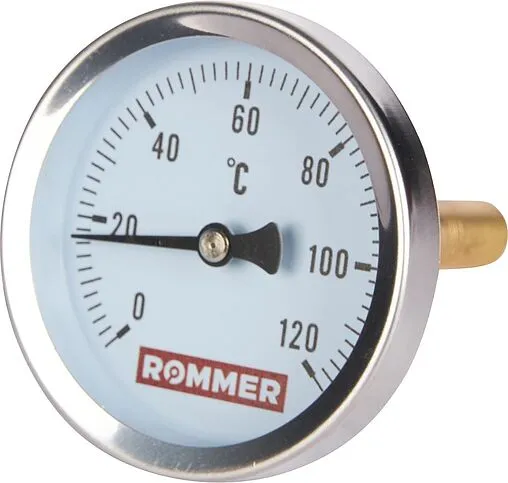 Термометр биметаллический Rommer 63мм 120°С гильза 75мм ½&quot; RIM-0001-637515