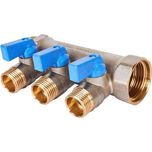 Коллектор запорный проходной 3 отвода синий 1&quot;в/н x ½&quot;н Stout SMB 6211 011203
