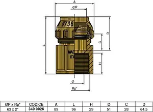 Муфта компрессионная переходная 63мм x 2"в Tiemme 3400026 Муфта компрессионная переходная 63мм x 2"в Tiemme 3400026, 2