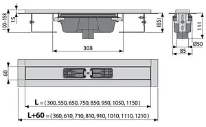Лоток душевой 550мм h=85мм 1.15л/сек AlcaPlast APZ1001-550 Лоток душевой 550мм h=85мм 1.15л/сек AlcaPlast APZ1001-550, 2