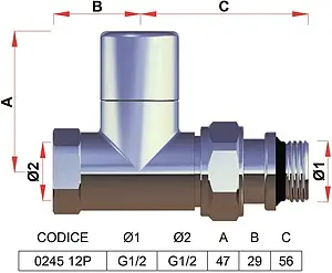 Вентиль запорный прямой ½" в/н LadyFAR серебро FL 0245 12P Вентиль запорный прямой ½" в/н LadyFAR серебро FL 0245 12P, 2