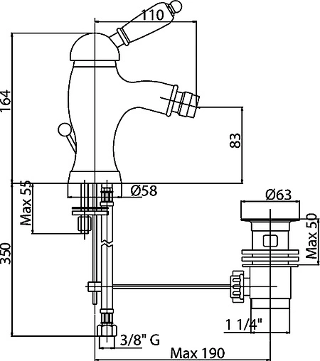 Смеситель для биде Cezares Elite золото ELITE-BSM1-03/24-M