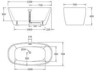 Ванна акриловая отдельностоящая BelBagno 150x76 BB72-1500 Ванна акриловая отдельностоящая BelBagno 150x76 BB72-1500, 2