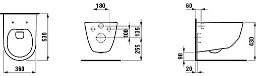 Комплект 5 в 1 Laufen Pro Rimless Z.RU93.0.761.5 с кнопкой 9.0040.1.004.000.1 хром глянцевый
