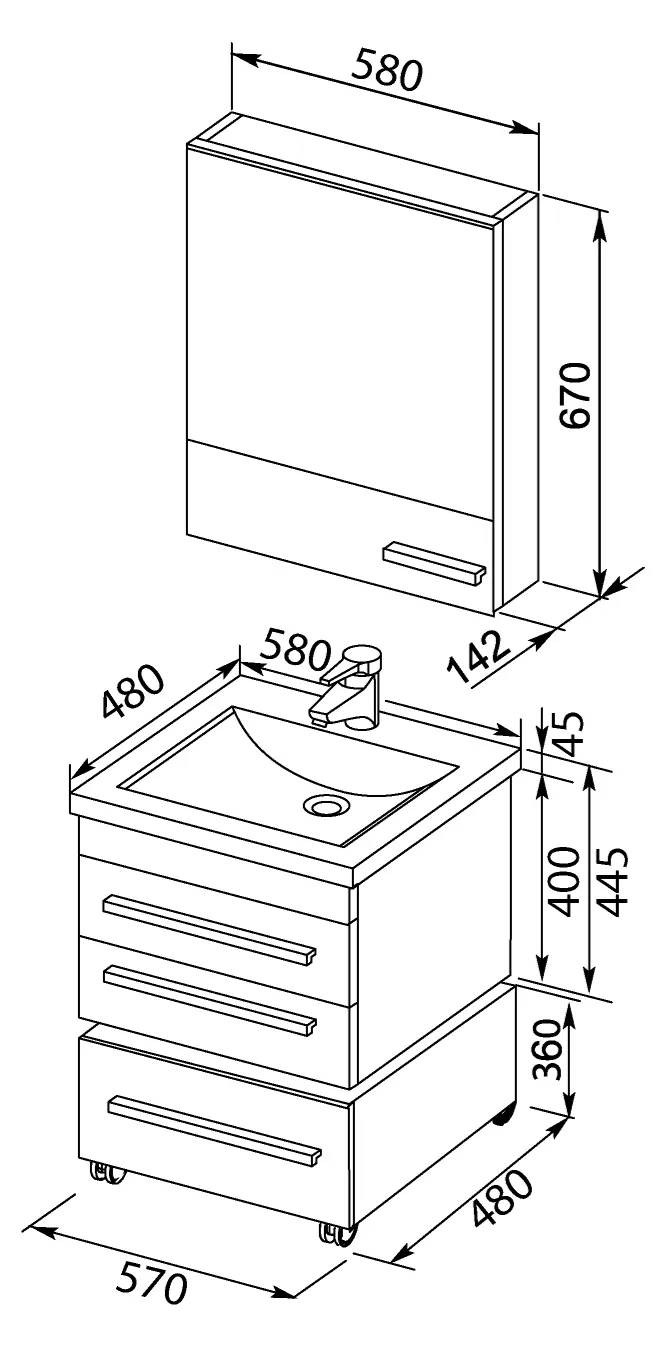 Шкаф-зеркало Aquanet Верона 58 L чёрный 00175384, 3