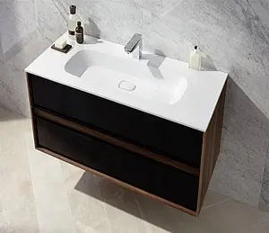 Тумба-умывальник подвесная VitrA Metropole 80 чёрный/сливовое дерево 58181 Тумба-умывальник подвесная VitrA Metropole 80 чёрный/сливовое дерево 58181, 4