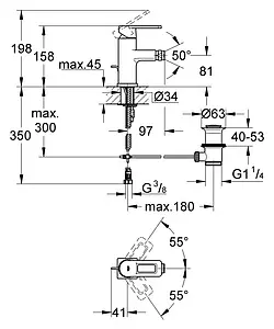 Смеситель для биде Grohe Quadra хром 32636000 Смеситель для биде Grohe Quadra хром 32636000, 2