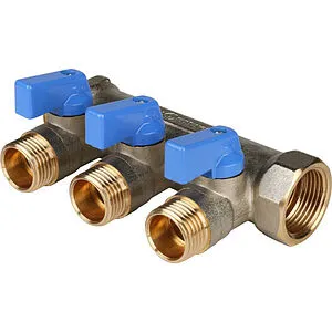 Коллектор запорный проходной 3 отвода синий ¾"в/н x ½"н Stout SMB 6201 341203 Коллектор запорный проходной 3 отвода синий ¾"в/н x ½"н Stout SMB 6201 341203, 1