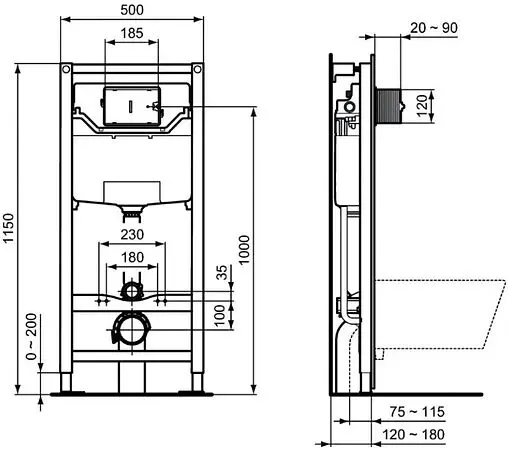 Комплект 5 в 1 Ideal Standard Tesi AquaBlade T3868V3/121A6 с кнопкой черный матовый