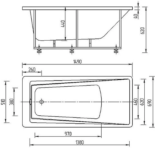 Ванна акриловая Aquatek Либра 150х70 L с фронтальной панелью, с каркасом (разборный) LIB150-0000024