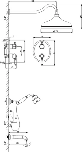 Душевая система со смесителем для ванны Lemark Villa бронза/белый LM4822B