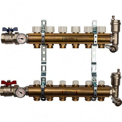 Группа коллекторная без расходомеров 6 отводов 1&quot;в/в x ¾&quot;ек Stout SMB 0468 000006