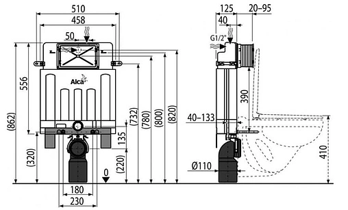 Инсталляция для подвесного унитаза AlcaPlast Alcamodul AM100/850