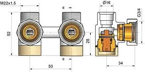 Узел нижнего подключения радиатора угловой с термоголовкой М22x1.5 x ¾"ек (½"н) Schlosser Exclusive инд.заказ по RAL 601000044.Ral Узел нижнего подключения радиатора угловой с термоголовкой М22x1.5 x ¾"ек (½"н) Schlosser Exclusive инд.заказ по RAL 601000044.Ral, 2