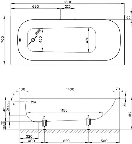 Ванна стальная Bette Form 160x70 без шумоизоляции белый 2942-000