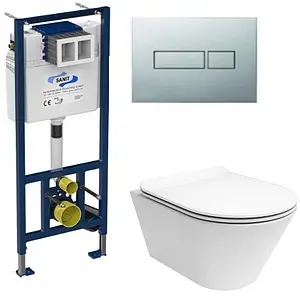 Комплект 5 в 1 Sanit М 603 90.506.81..S003+PLMR.wc.02+PLMR.seat.02/WHT с кнопкой 16.603.81 хром глянцевый Комплект 5 в 1 Sanit М 603 90.506.81..S003+PLMR.wc.02+PLMR.seat.02/WHT с кнопкой 16.603.81 хром глянцевый, 1