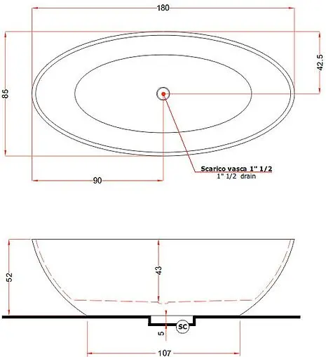 Ванна отдельностоящая из искусственного камня Treesse Carezza 180x85 белый V308BL