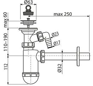 Сифон бутылочный для раковины AlcaPlast белый A410P Сифон бутылочный для раковины AlcaPlast белый A410P, 2